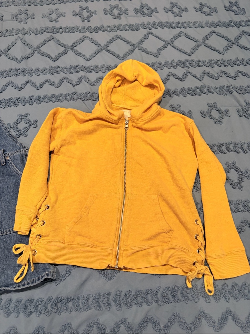 Yellow Zip Hoodie with Lace-Up Sleeves - Picture 5 of 7